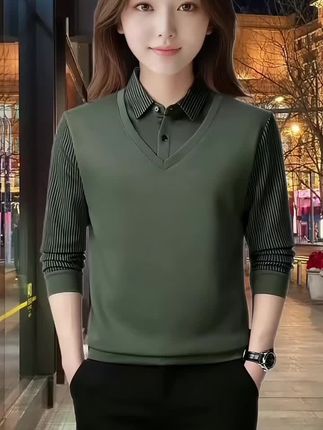 新款毛衣冬季男士加绒加厚保暖毛衣男衬衫领假两件针织打底衫男装#男士打底衫 #假两件 #春秋穿搭