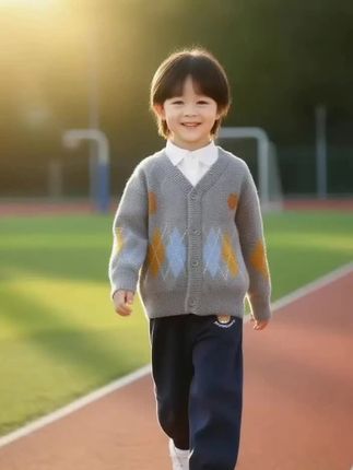男童学院风菱形格提花针织开衫毛衣外套秋装儿童宝宝上衣冬U16295#童装#时尚#好物推荐