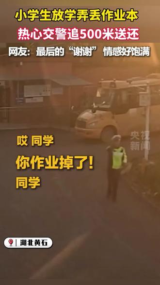 小学生放学弄丢作业本,热心交警追500米送还