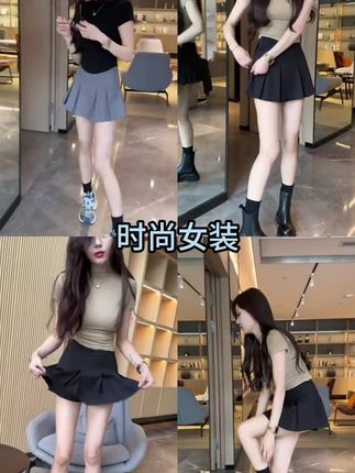 灰色西装半身裙2025夏季新款高腰显瘦百褶裙设计防走光A字短裙裤#短裙 #半身裙 #显瘦穿搭#百褶裙#穿搭