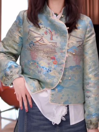 yiyiya.Guo艺艺吖【山水鸳鸯】立领斜襟提花外套090161SS52#国风穿搭 #穿出高级感 #外套穿搭 #立领斜襟提花外套