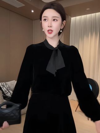 ZHEN.臻 法式轻奢蝴蝶结绑带千金感桑蚕丝丝绒长袖上衣SY8718Z#强烈推荐 #优雅气质 #女装穿搭 #高级感穿搭 #气质范