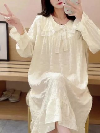 韩系春秋睡裙~#在家也要美美哒#家居服#甜美睡衣#睡裙#舒适睡衣推荐
