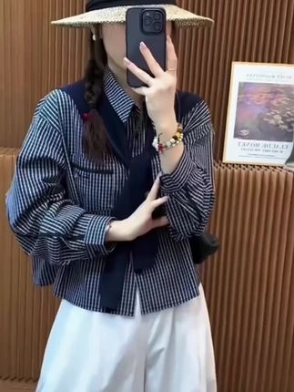 早秋韩版时尚百搭休闲设计感格子衬衣披肩长袖上衣#秋季上新#气质百搭款 #显高显瘦显气质