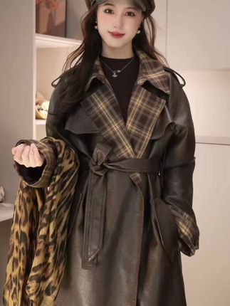 #高级感穿搭 风衣休闲风纯色秋冬韩版格纹秋季法式春秋网红翻领86015#风衣外套 #气质穿搭 #韩系穿搭 #皮衣搭配