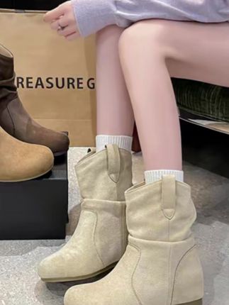 增高6CM复古短靴女2025秋季新款西部马丁靴爆款短筒勃肯堆堆靴子#好穿不累脚 #增高不增重