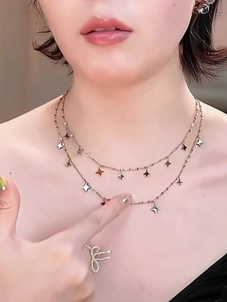 叠戴璀璨星星钛钢项链 #时髦精 #锁骨链