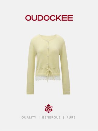 #出片穿搭记录国庆高光时刻 OUDOCKEE 鸥鸥 【绵羊毛】向日葵 蕾丝拼接绑带针织衫 M2503X575T#高级感穿搭 #今日穿搭 #穿搭