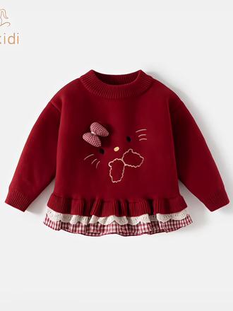 #我要上热门 今年超火的费尔岛风红毛衣,真的太好看了!加绒加厚的既可以当外套又可以当保暖内搭#新年穿搭 #女童毛衣 #生女儿就要这样穿#谁穿谁好看