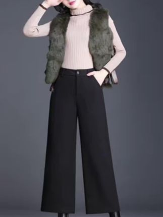 #高端时尚九分毛呢阔腿裤 #百搭时尚 #洋气减龄 #毛呢直筒裤#遮肉显瘦遮肉减龄