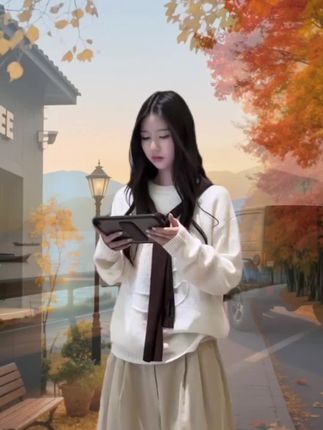 【韩系时尚宽松百搭长袖圆领卫衣女秋冬慵懒设计感上衣显瘦休闲裤子#韩系穿搭#慵懒风穿搭#时尚女装