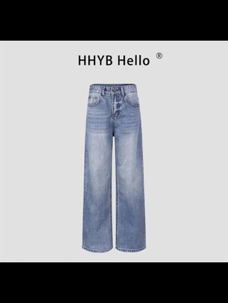 HHYB Hello2025夏季新款做|肌理复古中低腰直筒牛仔长裤Q254245#牛仔裤