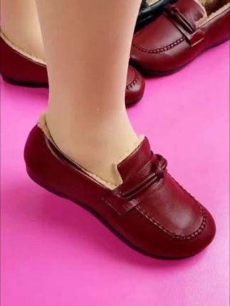 冬季老北京皮面棉鞋女加绒保暖中老年妈妈鞋休闲女士棉靴加厚防滑@DOU+上热门 @DOU+小助手