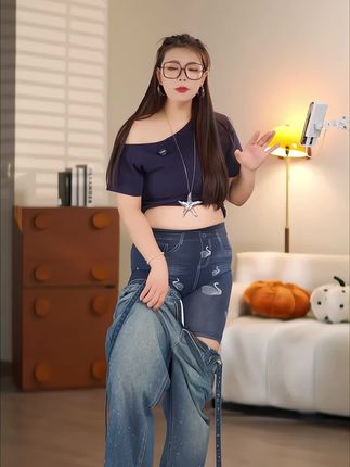 渐变色高腰秋季新款大码宽松阔腿微喇女2025新款牛仔裤女#牛仔裤 #阔腿裤 #显瘦穿搭 #气质穿搭 #宽松版型