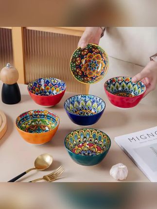 拍一发6个【西藏包邮】波西米亚釉下彩碗  彩绘西餐陶瓷碗家用餐具#陶瓷碗#彩绘#餐具#木森大舞台 #木森大舞台有才你就来