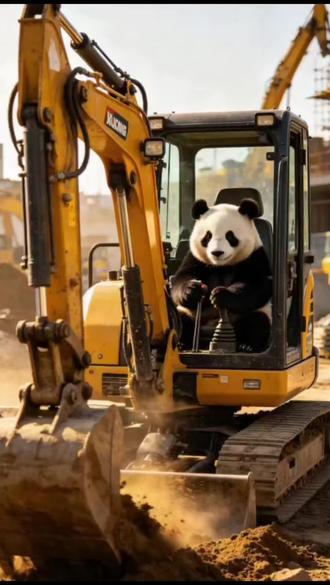 萌娃熊猫上线开挖机干活咯 软乎乎小熊猫化身小小工程员,熟练操控挖掘机干劲满满,工地日常可爱值直接拉满#每个孩子都有一个挖机梦 #挖挖机 #启蒙早教 #儿歌 #挖掘机