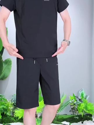 #男士简约百搭透气短袖套装 #休闲网眼套装穿搭 #不挑年龄不挑身材