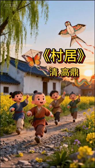 #古诗词 第38集《村居》草长莺飞二月天,拂堤杨柳醉春烟。儿童散学归来早,忙趁东风放纸鸢。#国学启蒙 #原创动画 #村居 #学古诗