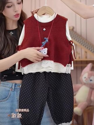 秋季新款儿童洋气针织马甲三件套#儿童套装#休闲套装#百搭套装#洋气#时尚套装