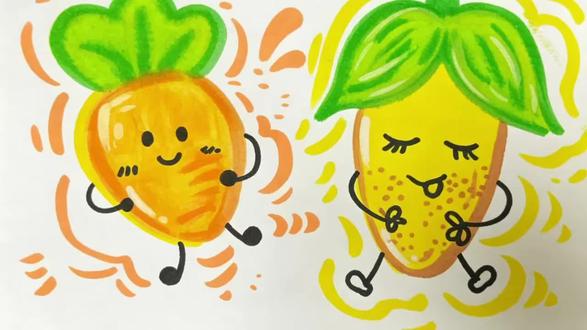 玉米和胡萝卜的画法 #丙烯马克笔#创意简笔画 #简笔画教程 #蔬菜的画法#玉米的画法
