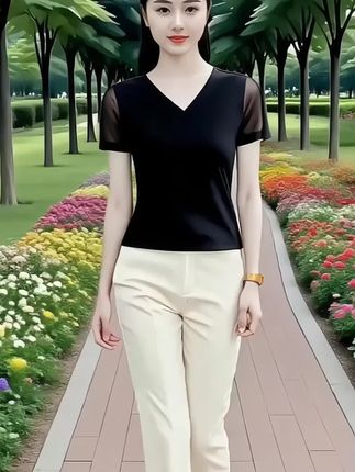 黑色网纱短袖t恤女夏季2025新款内搭蕾丝打底衫半袖薄款小衫上衣#短袖T恤 #半袖t恤 #打底衫女 #蕾丝衫 #小衫女装