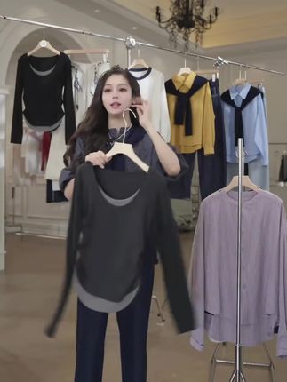 9月7日(4) 假两件撞色T恤女欧洲站2025早秋新款欧货女装时尚百搭打底小衫潮#高级感穿搭 #内搭外穿都好看 #女人味穿搭 #假两件T恤 #时尚百搭打底衫