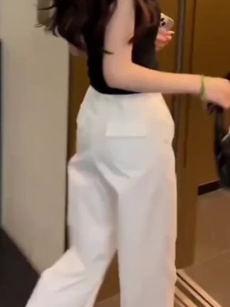 卡其色高腰直筒阔腿休闲裤女夏季新款显瘦梨形身材小个子#九分裤#直筒裤#高腰直筒裤