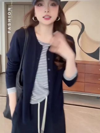宽松时尚假两件拼接针织衫女士2025春秋新款显瘦减龄气质长袖上衣#高级感穿搭 #穿搭