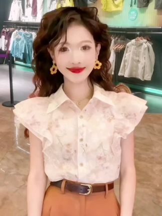 欧货复古提花衬衫女夏季翻领衬衣显瘦小飞袖减龄洋气漂亮上衣#提花衬衫 #穿搭 #穿搭分享 #穿出自己的风格 #好物分享