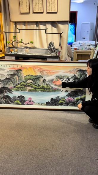 手绘《背靠金山》,六尺横幅山水挂画 #手绘#国画#家居挂画#文玩探宝#书画