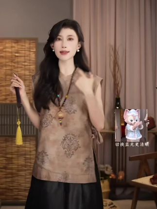 香榭尔桑蚕丝新中式香云纱斜纹绸斜襟流苏无袖上衣#香云纱上衣#时髦穿搭 #高级感穿搭 #时尚气质穿搭 #时尚 #优雅气质