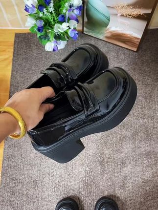 厚底粗跟一脚蹬乐福鞋#时尚美鞋 #厚底鞋 #软底小单鞋 #时尚鞋子