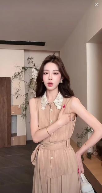 木子李的李【风息渡夏】复古风蕾丝花边无袖上衣修身垂感半身裙套装 #夏季穿搭 #好穿又好搭 #时尚穿搭 #好物种草