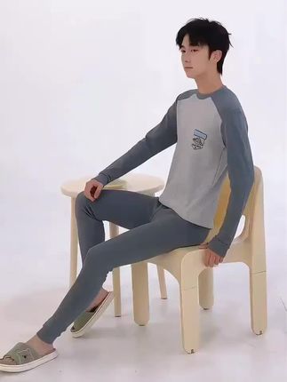 青少年学生男式100%全棉秋衣秋裤套装,初中生高中生a类纯棉保暖内衣,15-18岁大童秋冬内穿校服神器,大码打底棉毛衫
