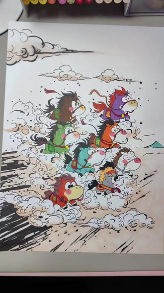 给我家神兽做的寒假作业#自学画画打卡 #画渣本渣 #想画就画随心所欲 #八骏图马到成功