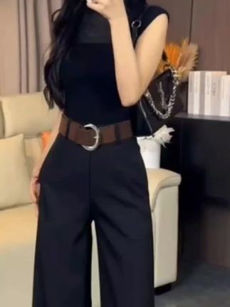 早秋新款高腰显瘦休闲百搭阔腿垂感西装裤8924(带腰带)