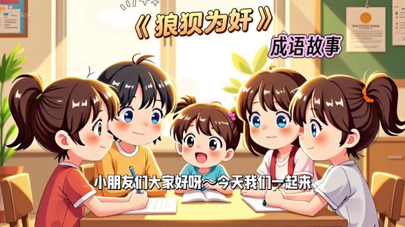 狼狈为奸 描述:比喻坏人互相勾结,串通一气做坏事,做人千万别和小人同流合污!#儿童睡前故事 #成语故事分享 #成语积累 #启蒙