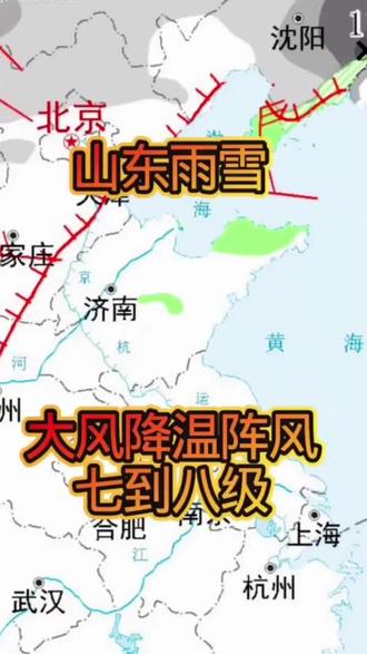 山东雨雪一大风降温七到八级 #寒潮来袭