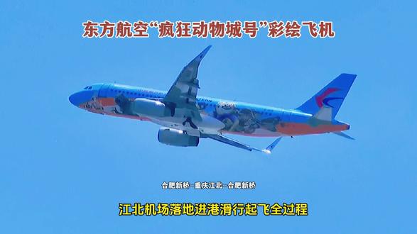 东方航空“疯狂动物城号”彩绘飞机,江北机场落地起飞全过程。 大家好!这里是重庆江北国际机场,
现在机场02L跑道落地的是,东方航空的窄体彩绘客机,
这架飞机是从合肥新桥机场飞来重庆江北机场的,航班号是MU5483,乘客140人,
这是一架东方航空全新“疯狂动物城”主题彩绘飞机——“迪士尼•疯狂动物城号”。
这架全新主题飞机的外形彩绘,描绘了《疯狂动物城》动画电影中备受喜爱的各种动物角色。
“迪士尼•疯狂动物城号”创新地使用了飞机涂装贴花技术,
成为中国东方航空首架呈现3D立体迪士尼角色图案的主题彩绘飞机。
旅客登上“迪士尼•疯狂动物城号”后,会发现遍布机舱内部的主题元素:
为不同体型的动物量身打造的行李架图案,以及印有新园区地图、展现动物居民们最喜爱的城中地标的小桌板。
这架飞机的型号是空客A320-232,注册号为B8119,机龄9.6年,
合肥新桥飞重庆江北,飞行里程1146公里,飞行时长1小时46分钟,
飞机向南滑行,要滑行到T3A航站楼的304机位停靠,
停留了1个多小时后,这架飞机又出发了。
现在飞机执行的航班号是MU5365,由重庆江北机场直飞合肥新桥机场,乘客150人,
飞机腾空飞走了,谢谢大家的观看与点赞支持!我们下次再见。#一起看飞机 #追飞机的人