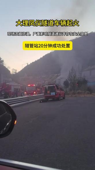 大年初四 大理凤仪隧道车辆起火 隧管站20分钟成功处置 #凤仪隧道 #新楚大高速公路 #汽车自燃 #春节堵车