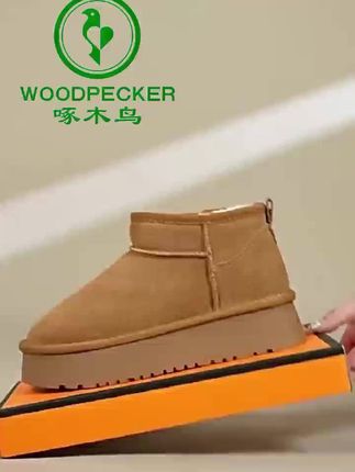 woodpecker/啄木鸟厚底雪地靴冬季新款防滑保暖棉鞋女加绒加厚靴