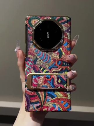 适用华为Mate XT三折叠屏翻盖手机壳缤纷腰果花XT全包防摔保护套