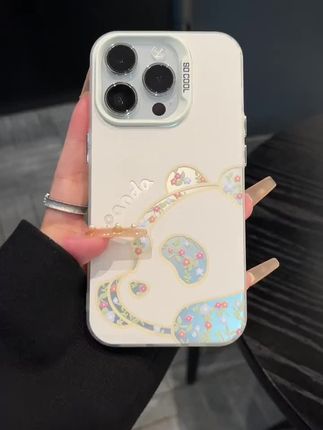 (苹果)磨砂彩银适用iPhone16promax15/14/13/12/11手机壳碎花熊猫