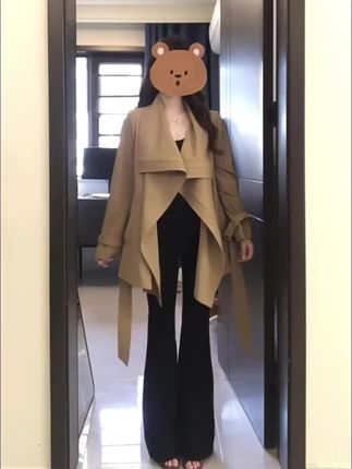 2025新款韩系复古卡其色风衣外套女早秋季小个子短款大衣翻领上衣