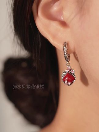 925银耳饰 复古蝶恋花珐琅耳环女中国风耳饰小众设计耳坠轻奢气质
